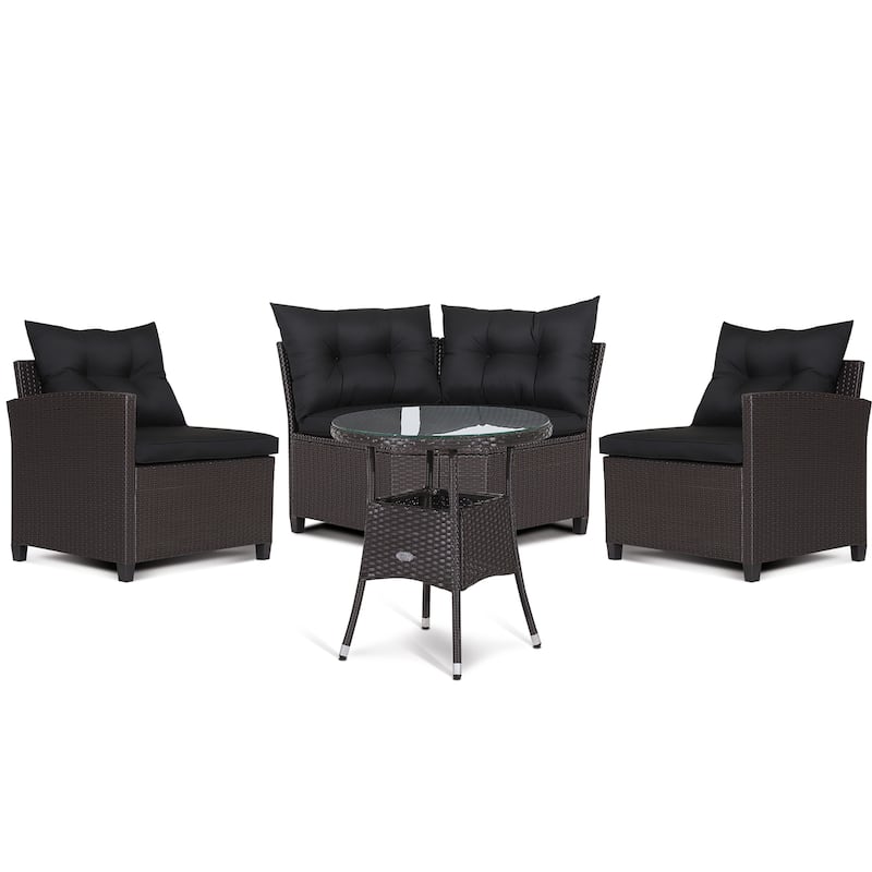 Costway 4PCS Patio Rattan Furniture Set Cushioned Sofa Glass Table - 49.5" x 23" x 29"