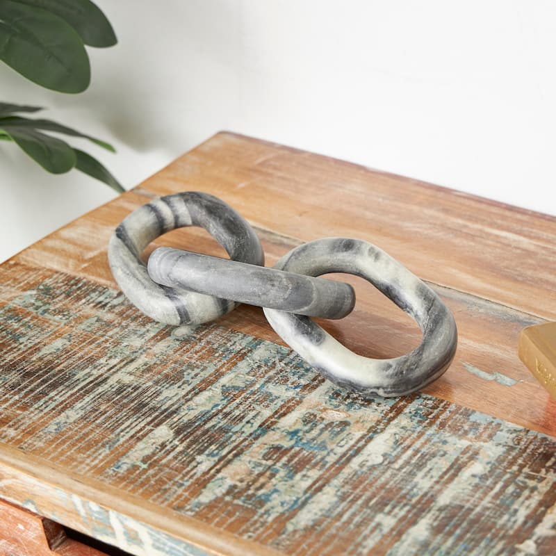 Luxe Gray Marble Geometric 2 or 3 Link Chain Sculpture - Gray - 13"W, 3"H