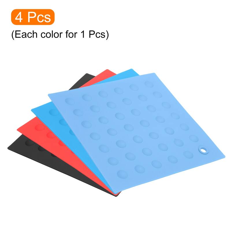 4pcs Silicone Trivet Mat Counter Protector-Black/Red/Blue/Light Blue - Black/Red/Blue/Light Blue
