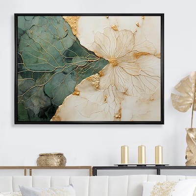Designart "Green Gold Minimalism Poteries I" Abstract Spirals Framed Wall Art Living Room
