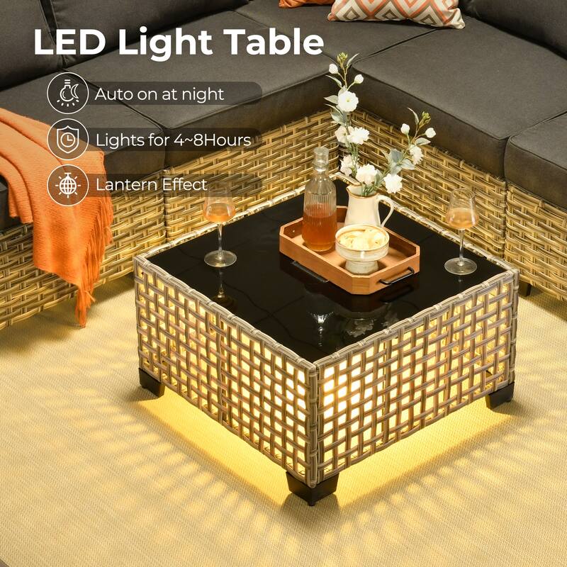 HOOOWOOO 9-piece Wicker Outdoor Patio Conversation Set with LED Coffee Table