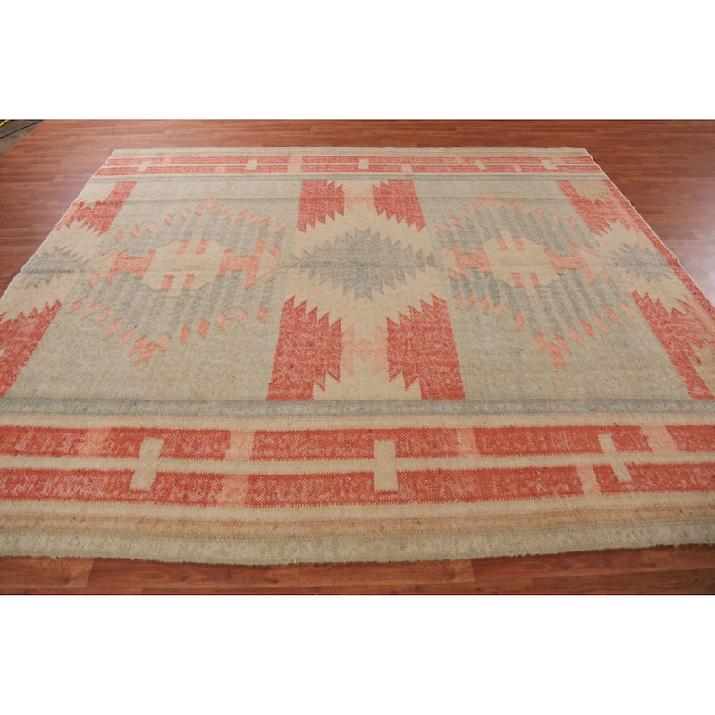 Hand Woven Oriental 100% Jute Carpet Southwestern Modern Multi-Colored Kilim Area Rug - 10' 0'' X 8' 5''