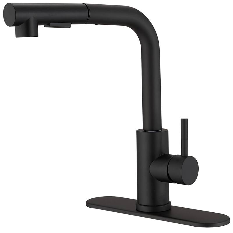 Single Handle Pull-down Kitchen Faucet with Deck Plate Brushed Nickel - Black