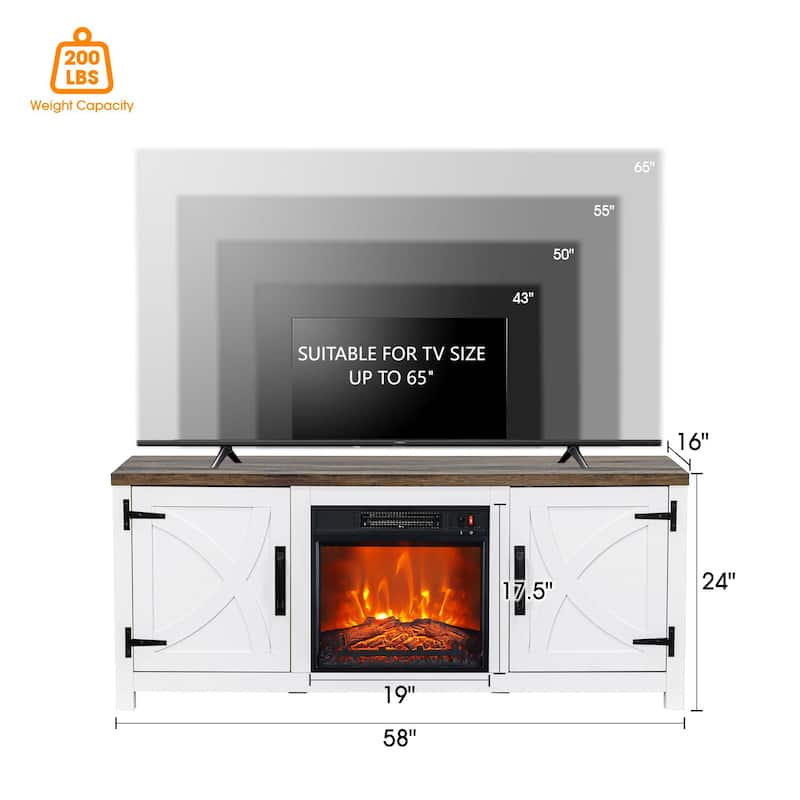 58-Inch Farmhouse Electric Fireplace TV Stand with Storage Cabinets and Adjustable Shelves