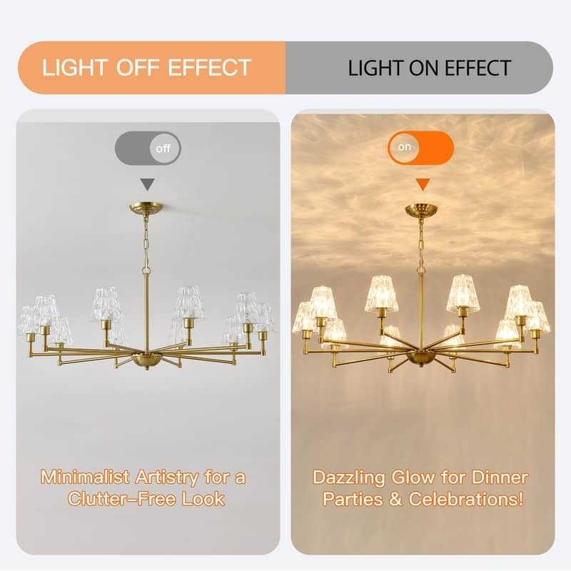 Adjustable Brass Chandelier Modern Mid-Century Pendant Light with Glass Shades for Dining Room Kitchen Island