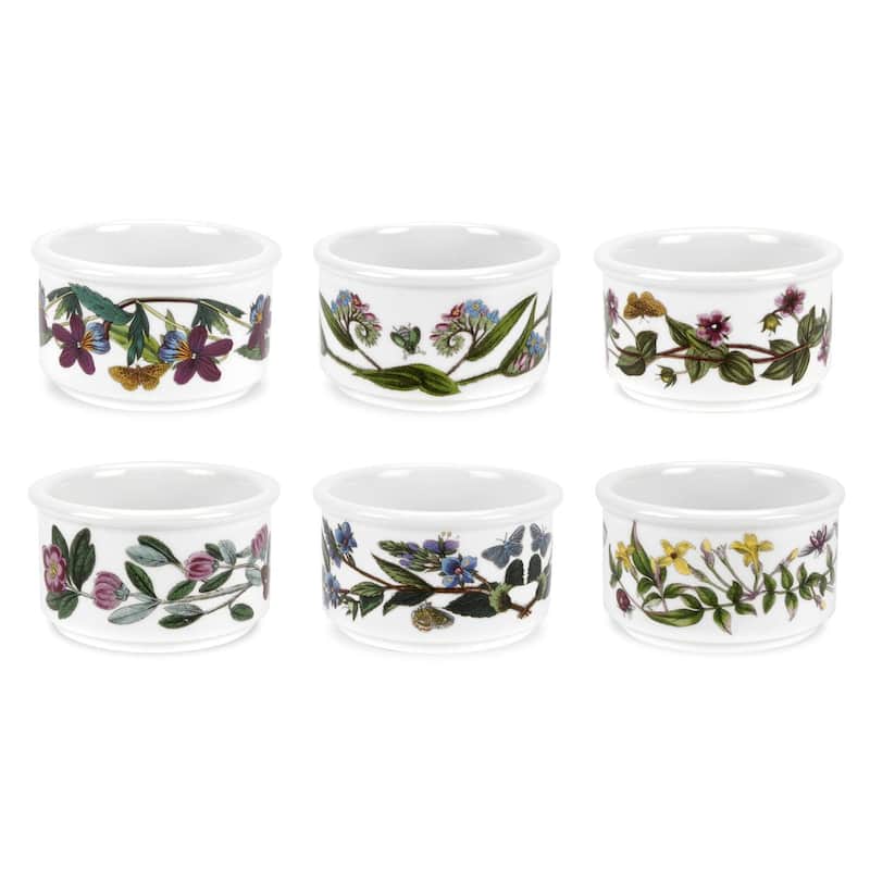 Portmeirion Set of 6 Botanic Garden Ramekins - Pansy Motif - 5-Ounce