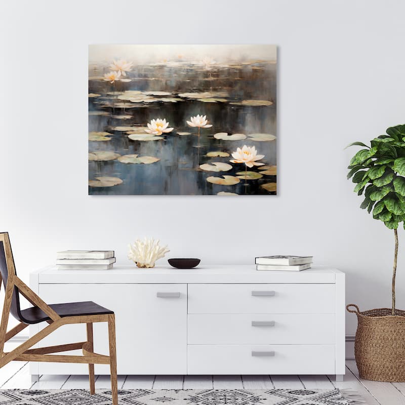 Wynwood Studio Canvas Nature and Landscape After Rain Lilipads White and Rustic Wall Art Canvas Print - 36 x 30