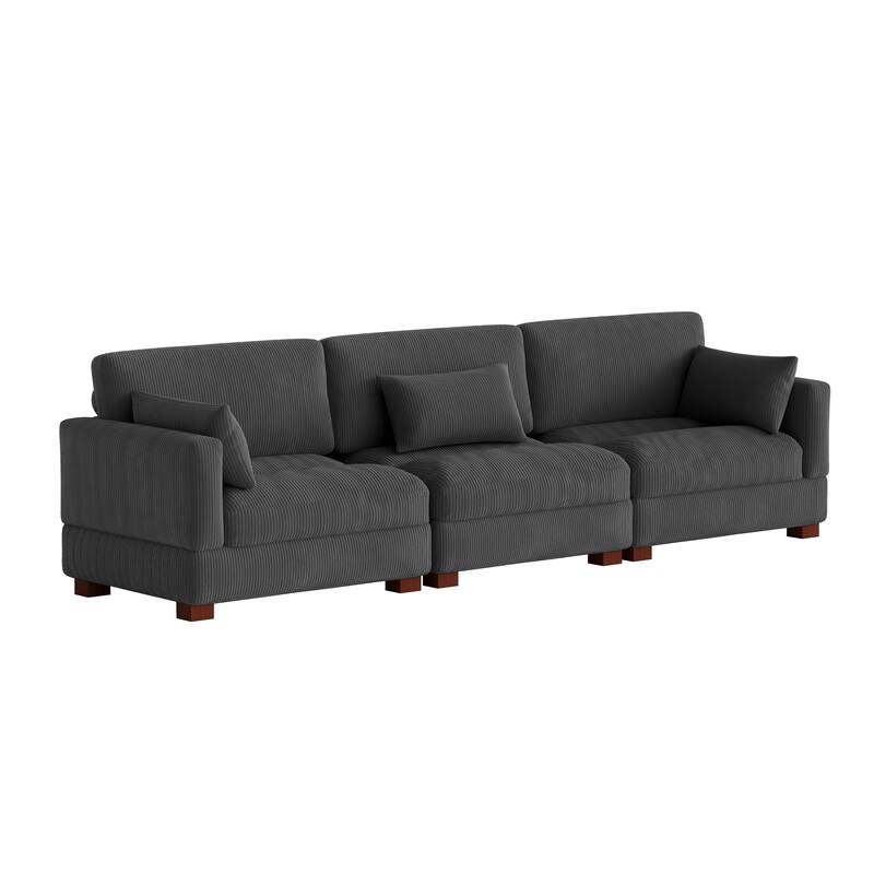 Corduroy Modular Sectional Sofa with Ottoman and Pillows