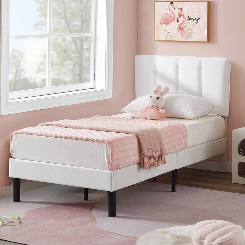 Upholstered Velvet Upholstered Bed Frame with Adjustable Height Headboard No Box Spring Needed Platform Bed Under Bed Storage