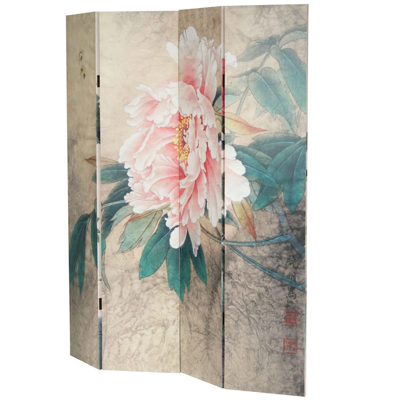 6 ft. Tall Double Sided Doves and Peonies Canvas Room Divider