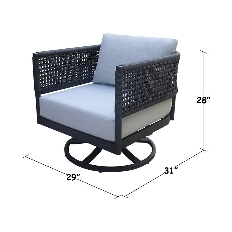 Outdoor Patio Woven Abaca Rope Swivel Dining Chair with Cushion