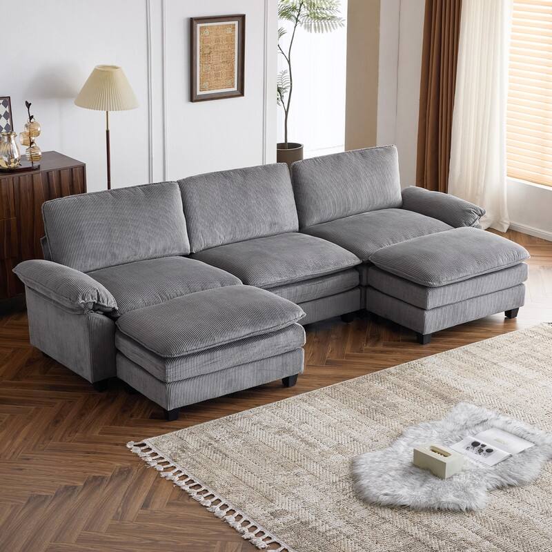 Double Layer Cushion Cloud Couch, Moludar Sofa With Reversible Ottoman For Living Room