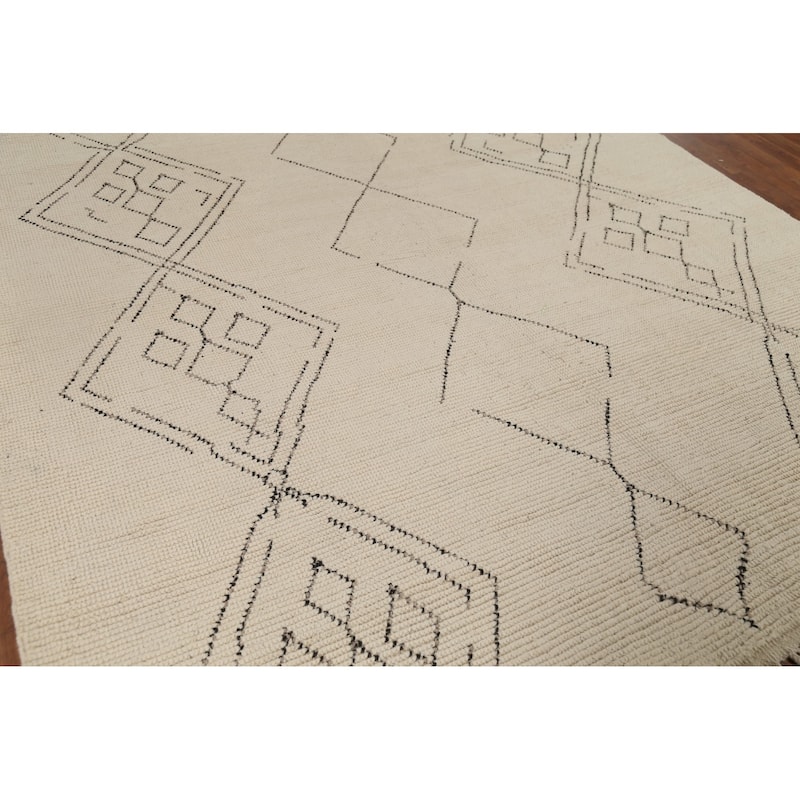 Moroccan Area Rug Handmade Beige Geometric Wool Carpet - 7'10"x 12'9"