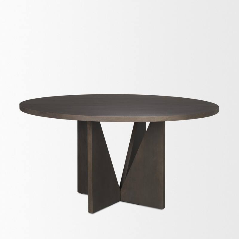 Tarro 60" Round Textured Espresso Wood w/ Geometrical Base Dining Table - 60.0L x 60.0W x 30.0H