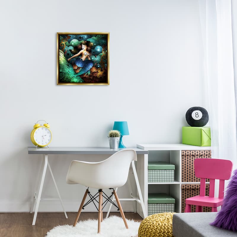 Stupell Vivid Deco Mermaid Framed Floater Canvas Wall Art Design By Mandie Manzano