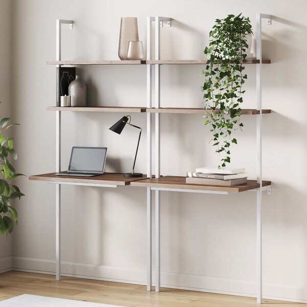 Nathan James Theo 2-Shelf Industrial Wall Mount Ladder Desk, Small