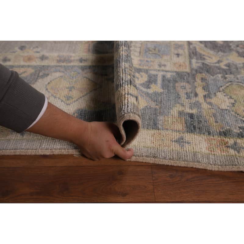 Vegetable Dye Grey Oushak Turkish Rug Hand-Knotted Floral Wool Carpet - 8'1"x 10'1"