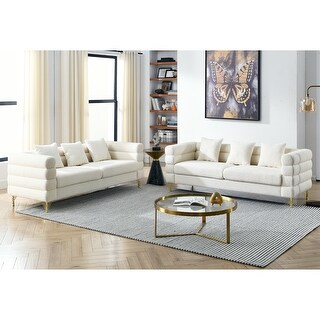 2-Piece Teddy Fabric Upholstered Modern Comfort 3-Seater Sofa Couch ...