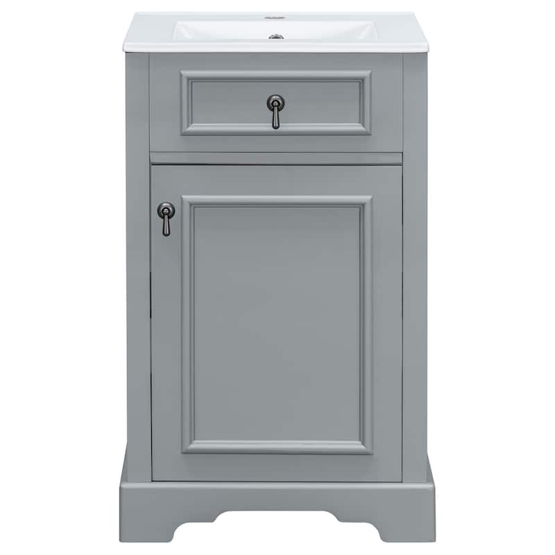 20 Inch Bathroom Vanity Ceramic Sink Soft Close Door Adjustable Shelf Door Mounted Rack