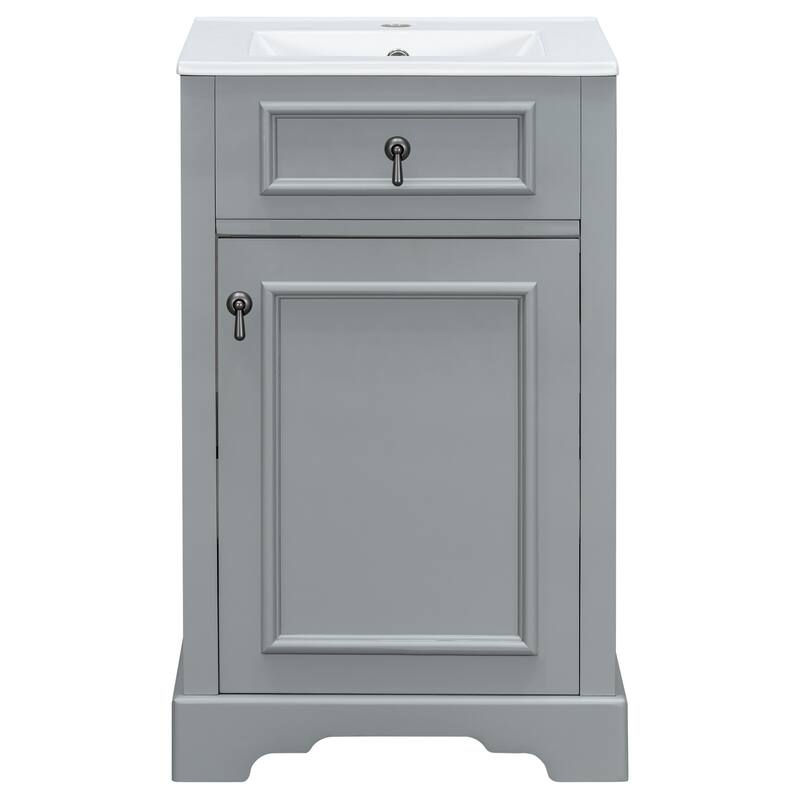 GDFStudio - Lisa Wood & Ceramic 20" Bathroom Vanity with Sink, Soft-Close Door & Storage Rack