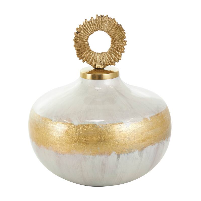 White or Blue Metal Decorative Jars with Ring Handles (Set of 2)