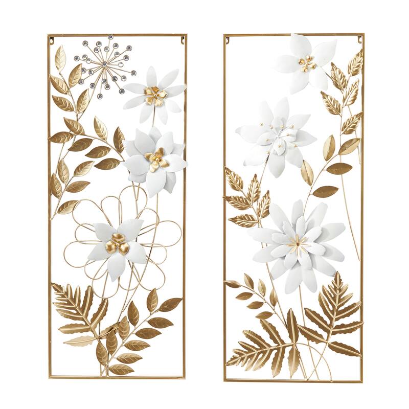 Gold Metal Floral Home Wall Decor with Gold Frame (Set of 2)