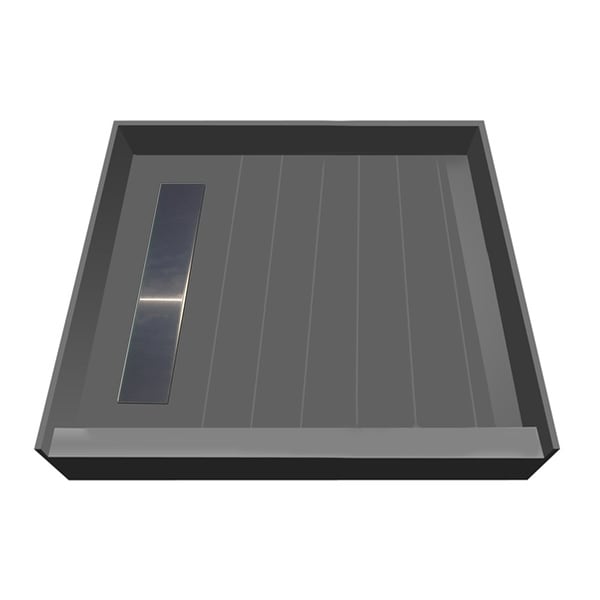Tile Redi RT4242L-PVC-3 Redi Trench 42" x 42" Square Shower Base with Single Threshold and Left Drain - Brushed Nickel