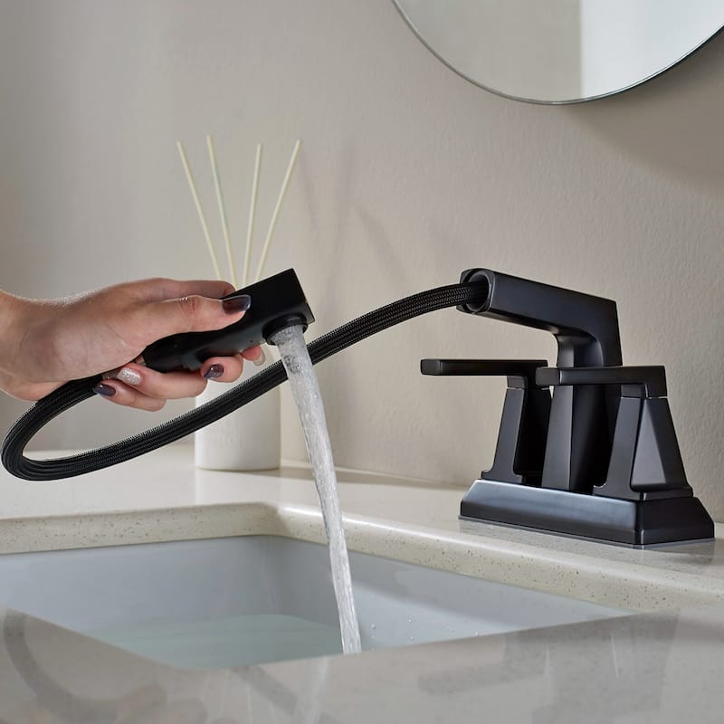 ALPHAUCET Centerset Two-Handle Pull-Out Sprayer Bathroom Faucet