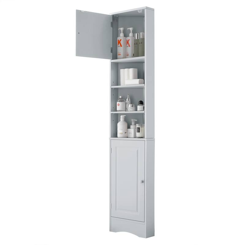 Multi-Functional Corner Cabinet Tall Bathroom Storage Cabinet with Two Doors and Adjustable Shelves, Open Shelf
