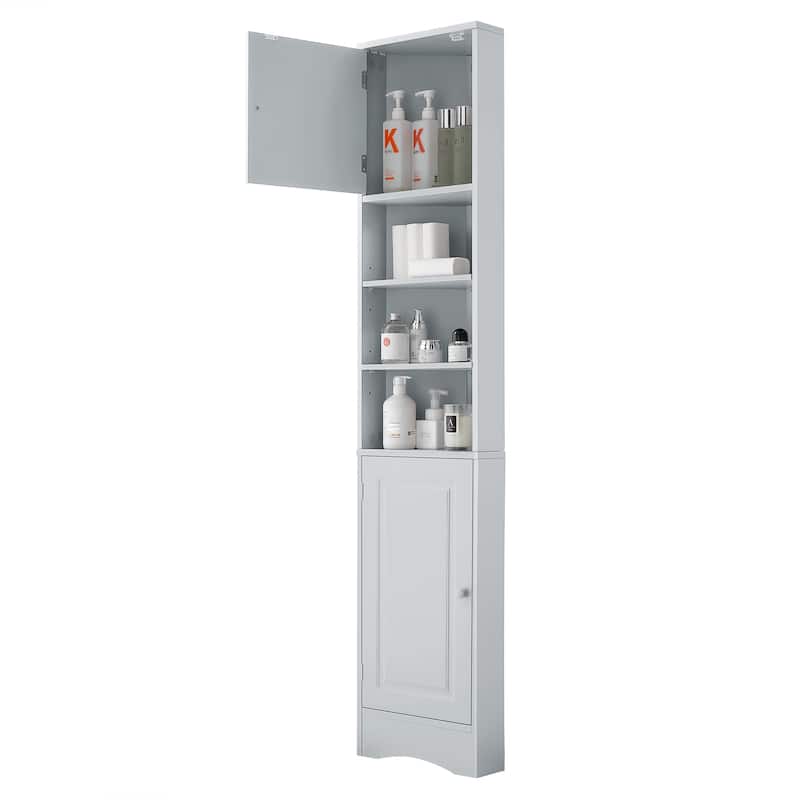 Roomfitters Tall Corner Bathroom Cabinet with 2 Doors Adjustable Shelves and Open Shelf Multi-Functional Design