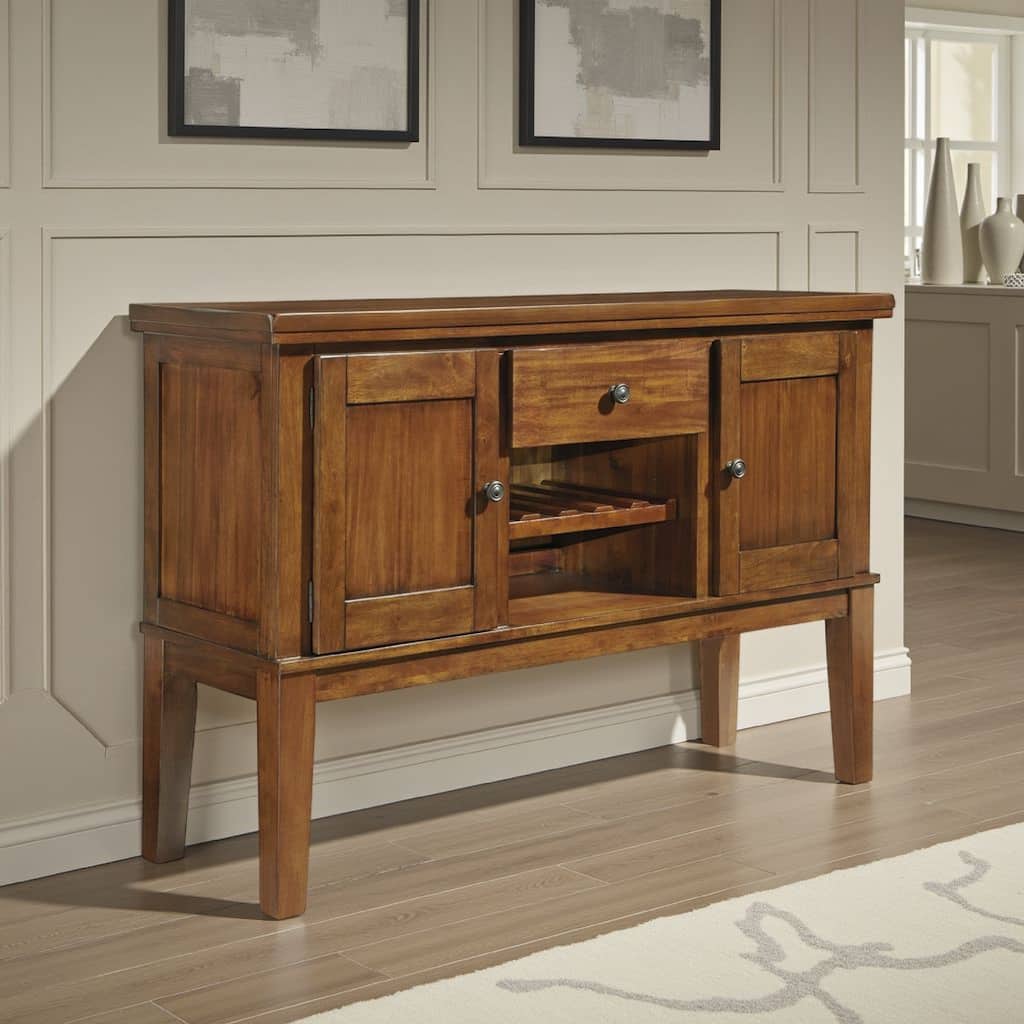 Raly Dining Sideboard Server, 56 Inch, Wine Rack and 2 Cabinets, Brown