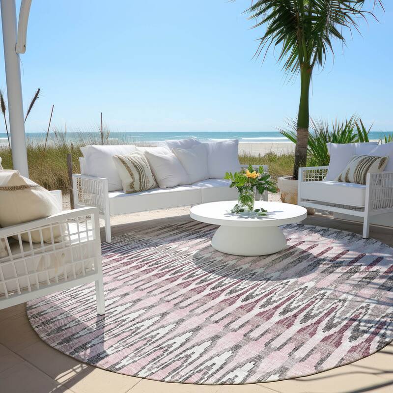 Machine Washable Indoor/ Outdoor Chantille Moroccan Boho Rug - Pink - 8' x 8'