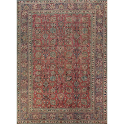 Traditional Tabriz Persian Vintage Rug Hand-Knotted Pink Wool Carpet - 7'10" x 11'2"