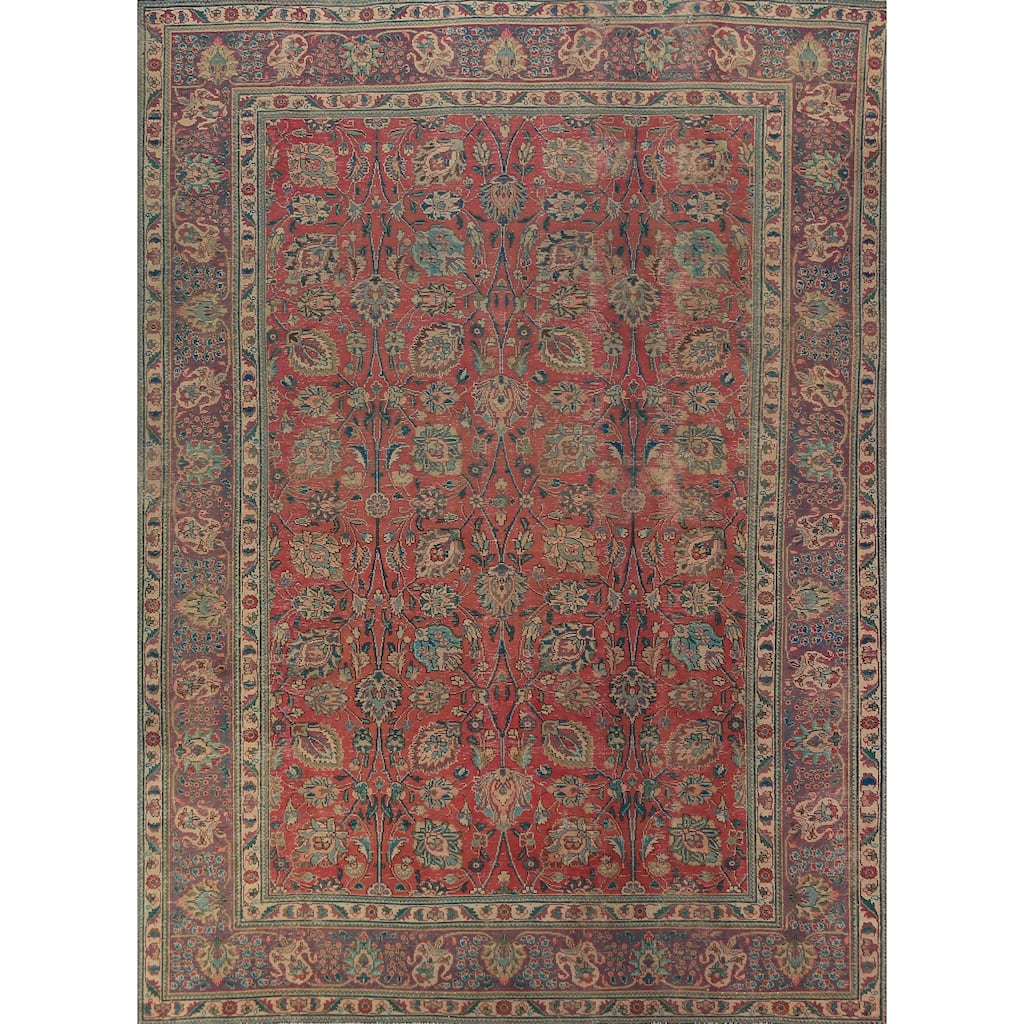 Traditional Tabriz Persian Vintage Rug Hand-Knotted Pink Wool Carpet - 7'10" x 11'2"