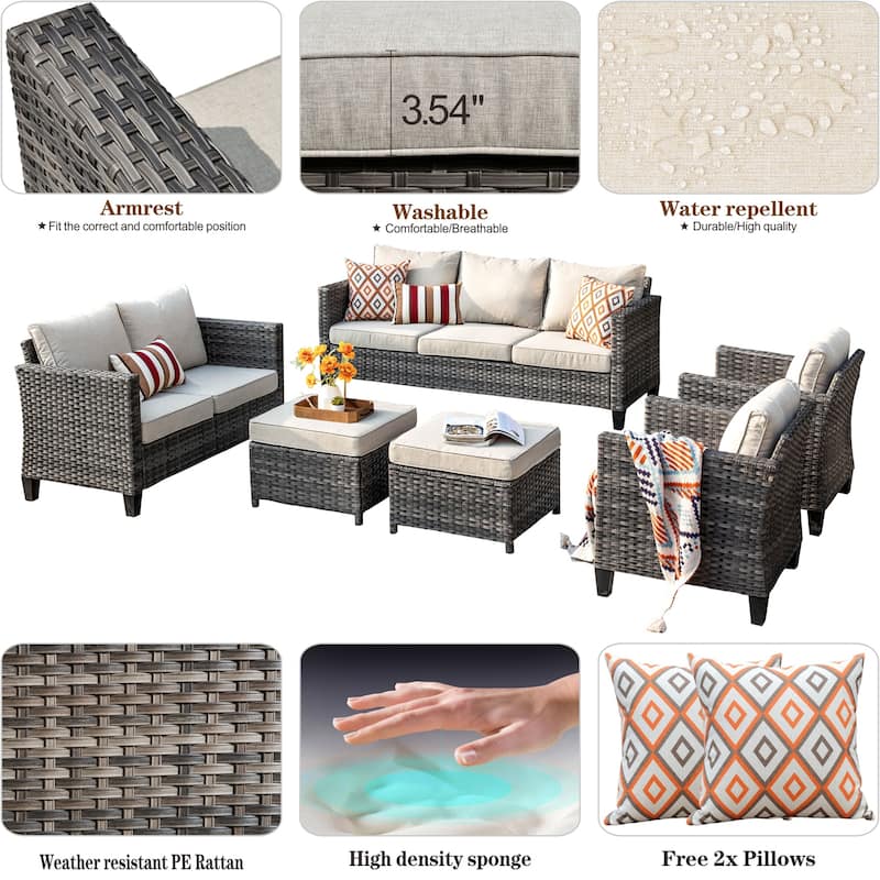 OVIOS 6-piece Patio Wicker Furniture Loveseat Conversation Set