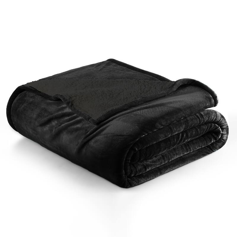 Linery & Co. Velvet Plush Reversible Sherpa Bed Blanket - Full / Queen - Black