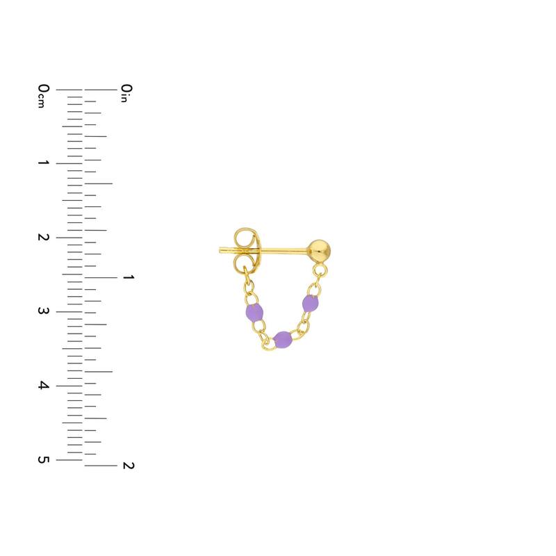 Curata 14k Yellow Gold Front To Back 3 Beads Lilac Enamel Earrings