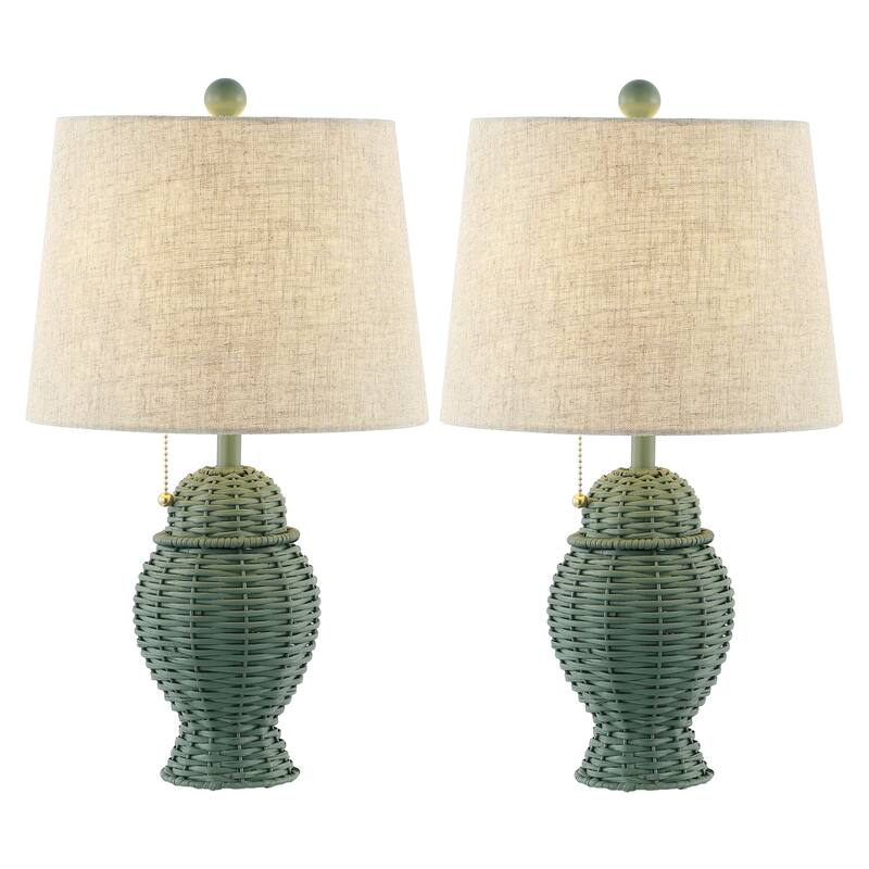 Hunter Wicker 20.5" Bohemian Rustic Iron LED Table Lamp, by JONATHAN Y - Green