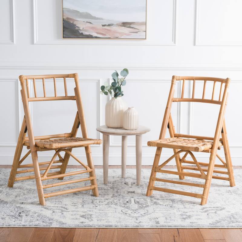 SAFAVIEH Maja Black Rattan Folding Accent Chair Set of 2 (Fully Assembled) - 19Wx28Dx35H