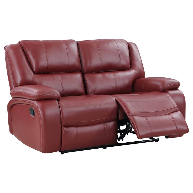Camila Upholstered Motion Reclining Sofa Red And Black Faux Leather