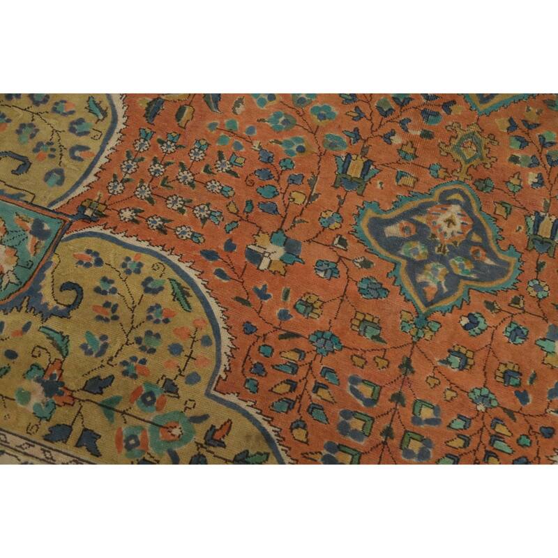 Hand Knotted Oriental 100% Wool Carpet Traditional Floral Oranges & Rust Tabriz Area Rug - 12' 8'' X 9' 6''