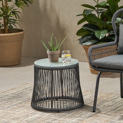 Roomfitters Outdoor Side Table, Weather-Resistant Metal Accent Table for Patio, Balcony, or Garden, Gray