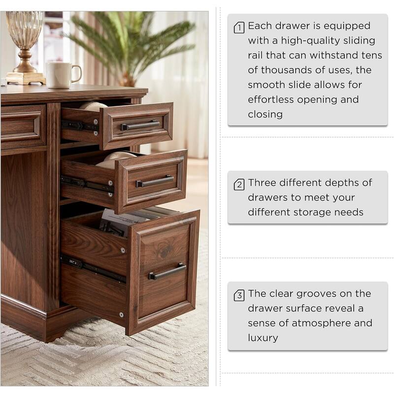 58" Large Computer Desk with Drawers, Embossed Texture Office Desk