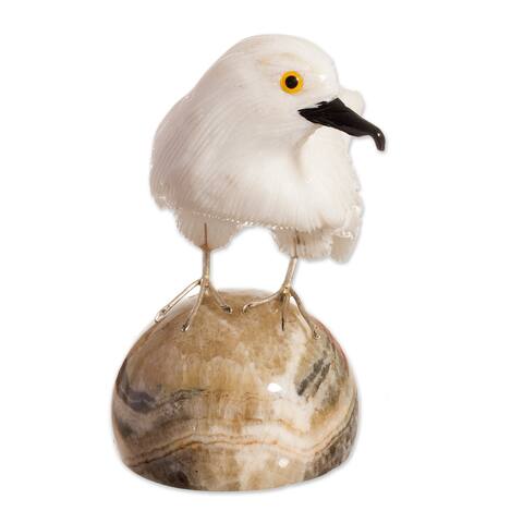 Novica Handmade White Bird Onyx And Calcite Gemstone Sculpture