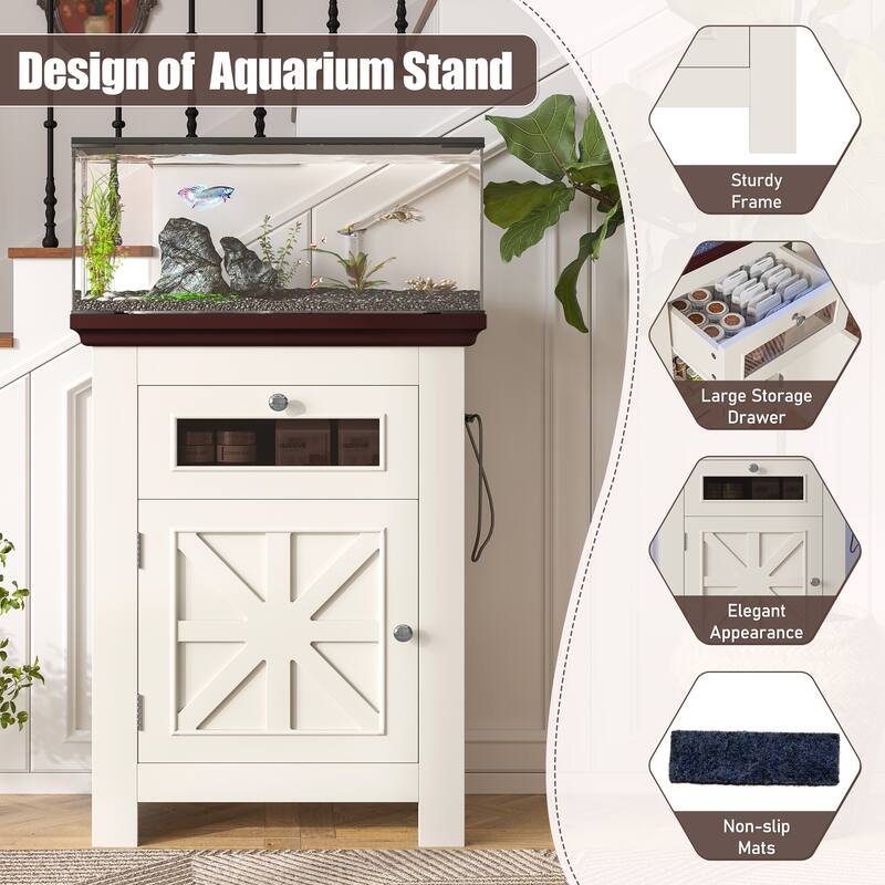 Anmytek Farmhouse 10-20 Gallon Aquarium Tank Stand with Power Outlets, Adjustable Shelves and Storage Cabinet