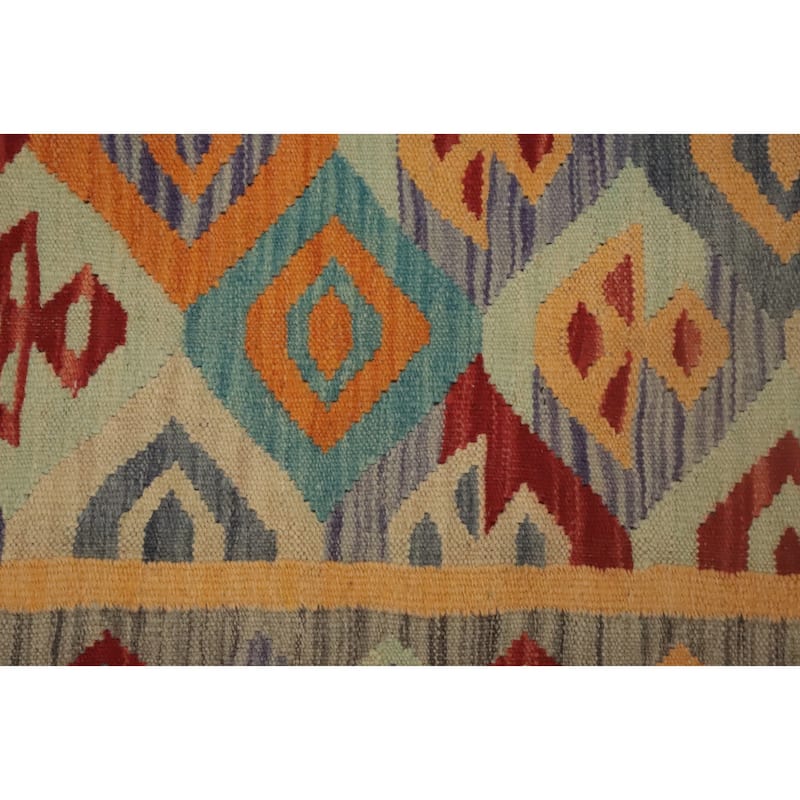Hand Woven Oriental 100% Wool Carpet Southwestern Tribal Multi-Colored Kilim Runner Rug - 10' 10'' X 2' 9''