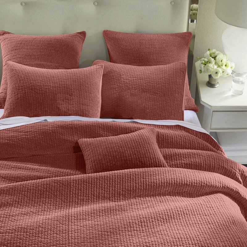 HiEnd Accents Stonewashed Cotton Velvet Traditional Bedding 3 Piece Quilt Set with Pillow Shams - Salmon - King