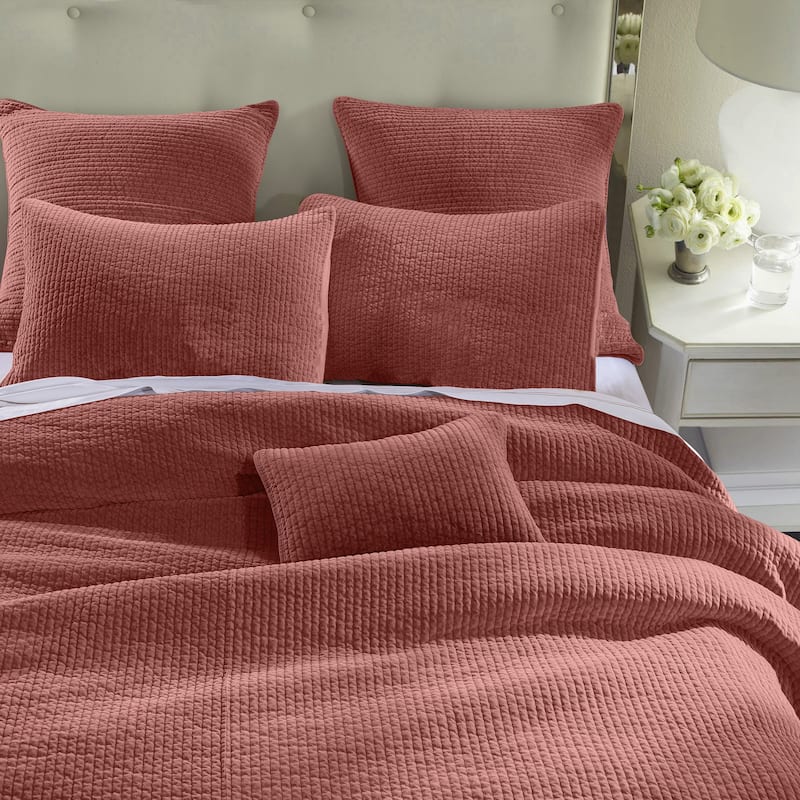 HiEnd Accents Stonewashed Cotton Velvet Traditional Bedding 3 Piece Quilt Set with Pillow Shams - Salmon - Twin