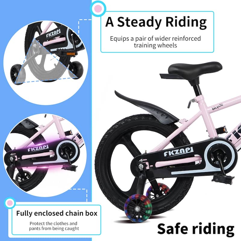 18 Inch High Carbon Steel Frame, Night Glow Kids Bike/Toddler Bicycle w/Magnesium Alloy Wheels, Training Wheels for Girls & Boys