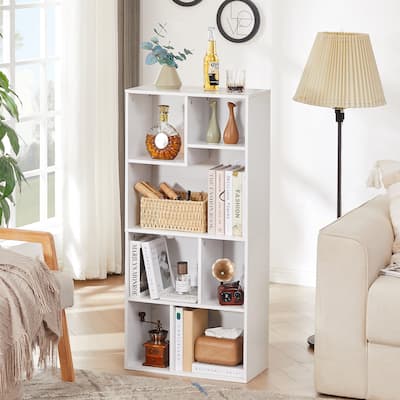 VECELO Modern Irregular Shape Tall Bookshelf Multi-Purpose Waterproof Vertical Horizontal Storage for Bedroom Living Room